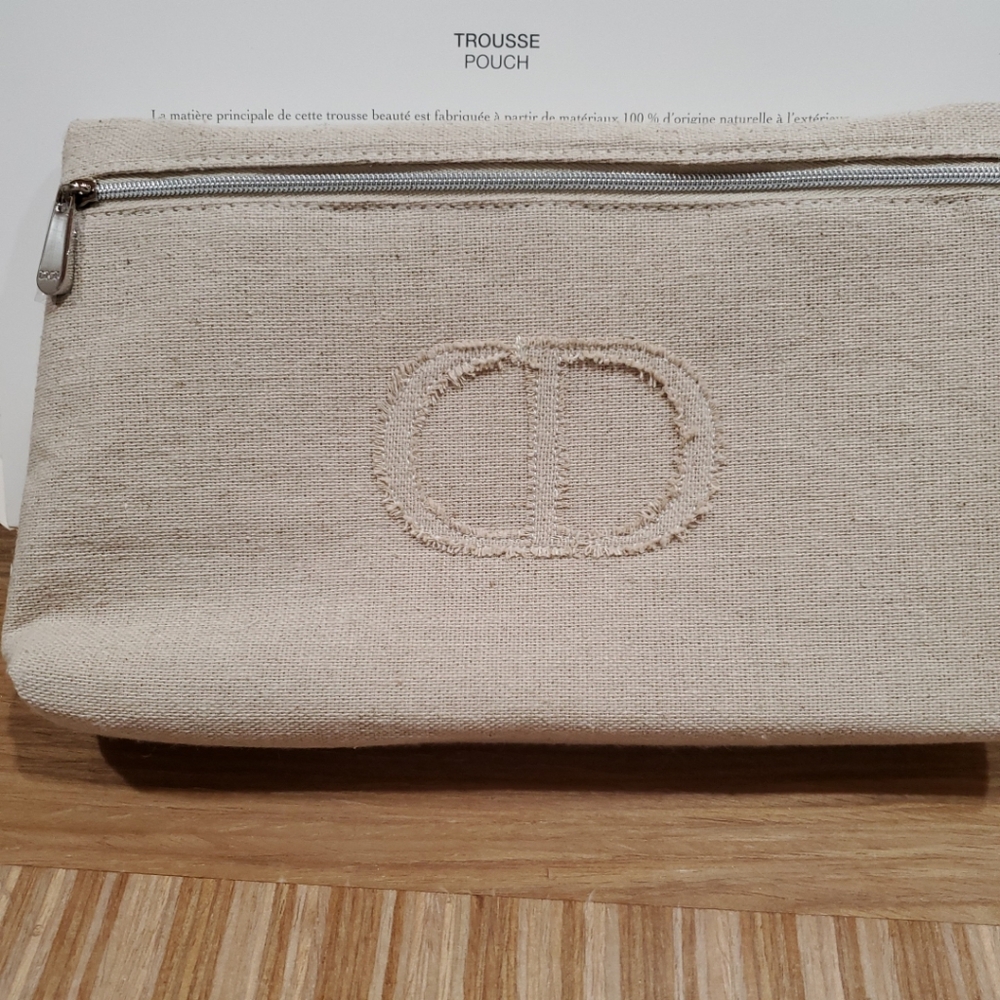 Dior Begie Canvas Cosmetic Bag in Box with Big CD logo